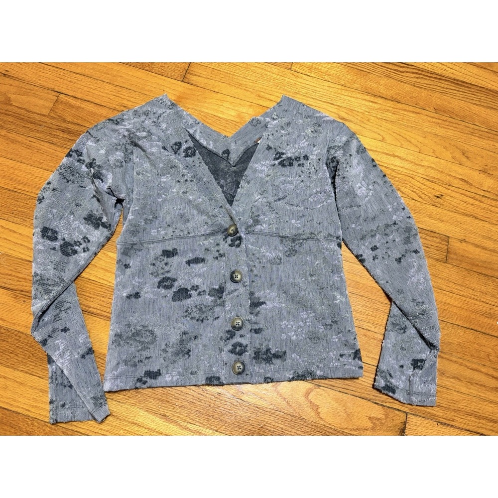 Free People Women's Caroline Textured Cropped Button Cardigan Gray Size Large